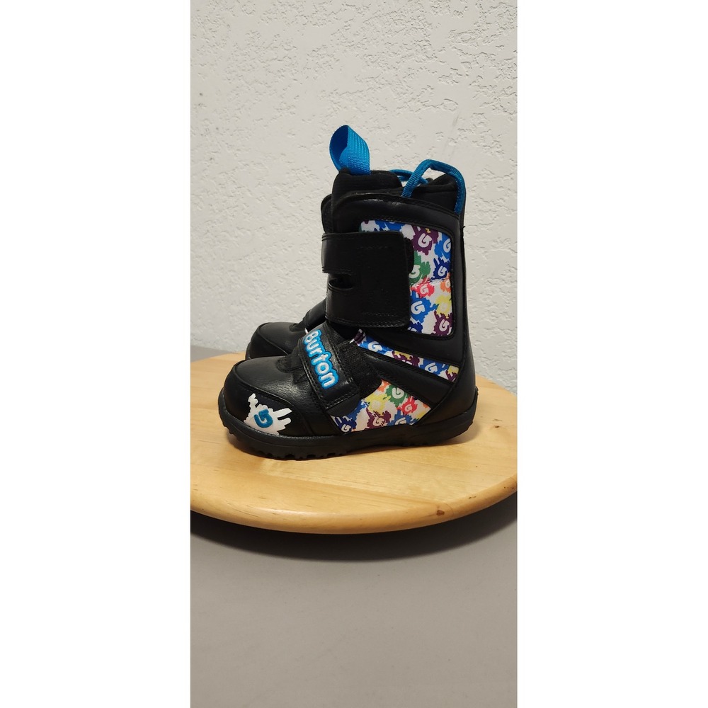 Burton Grom Snowboard Boots Kids 11C Black Multicolor Hook Loop Straps